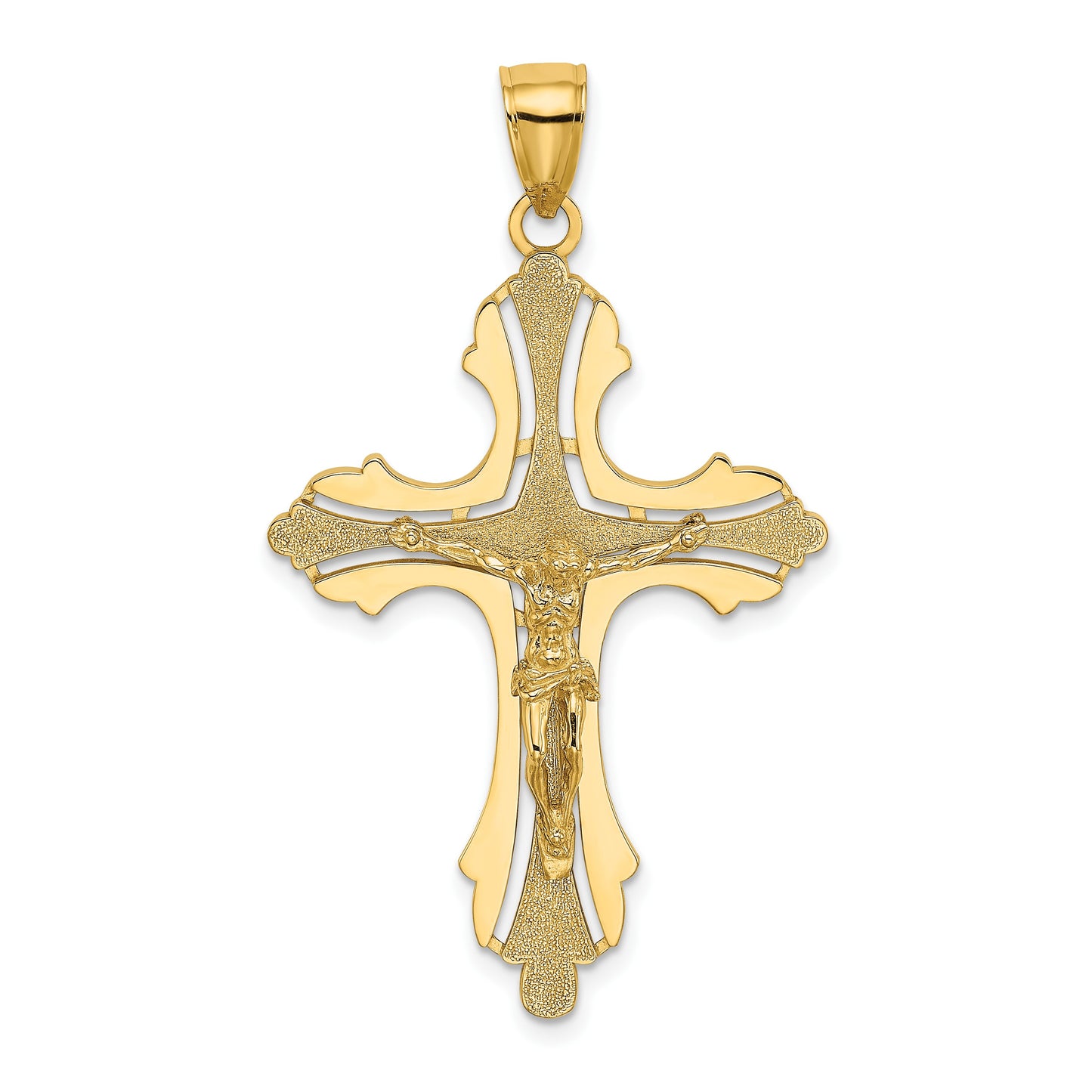 14K Textured Cut-Out Crucifix with Budded Tips Charm