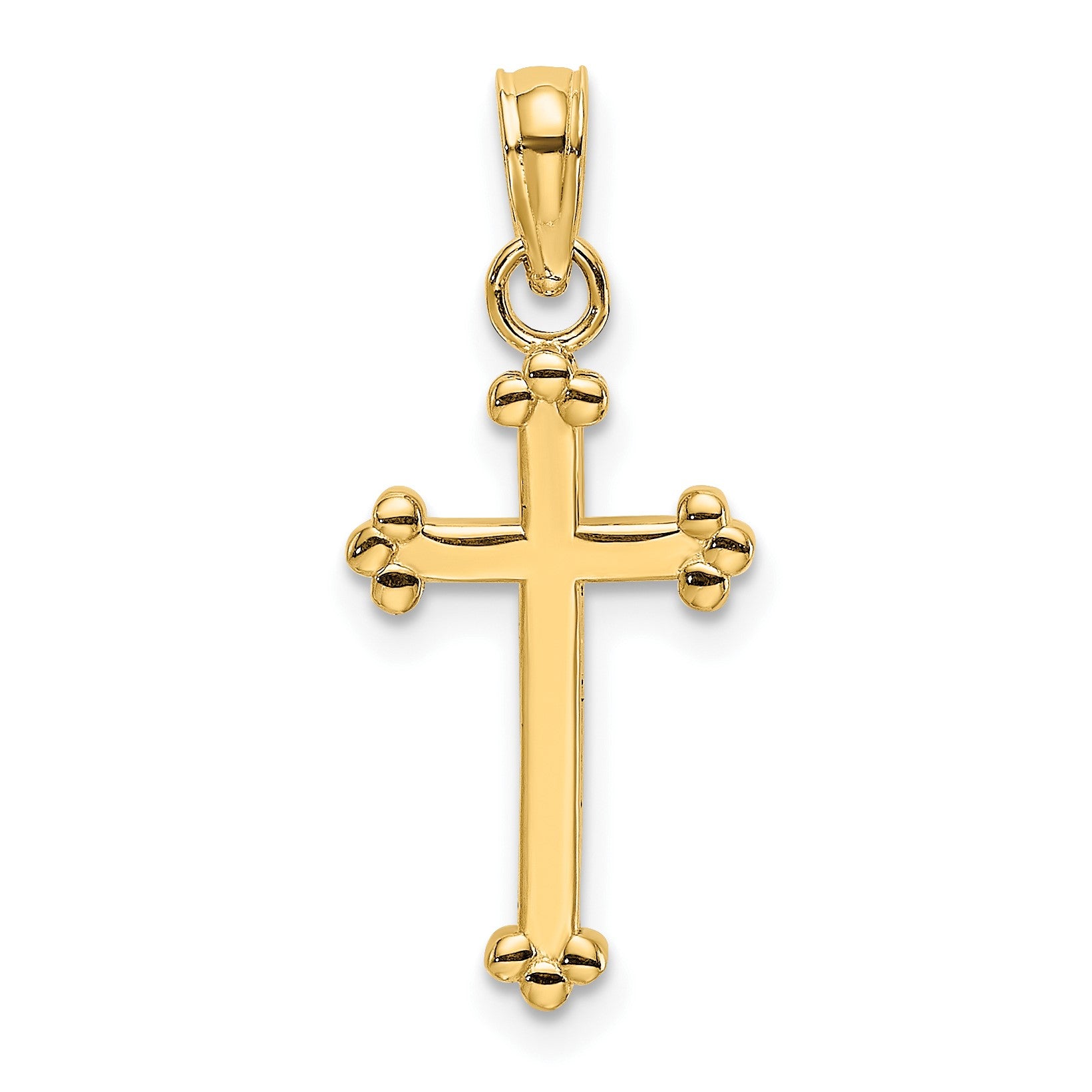 14K Polished Beaded Cross