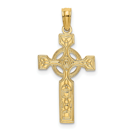 14K Textured Celtic Cross with Eternity Circle Charm