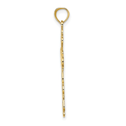 14K Polished Lace Trim Cross Charm