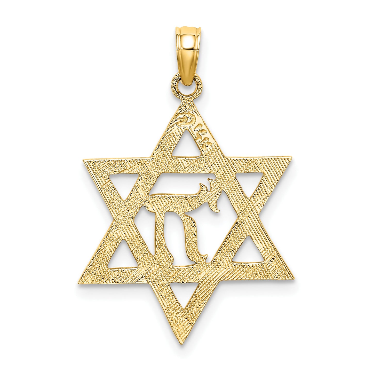 14K Textured Star of David with Chai Center Charm