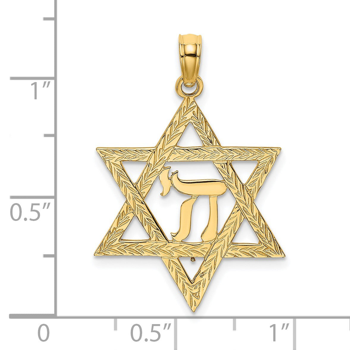 14K Textured Star of David with Chai Center Charm