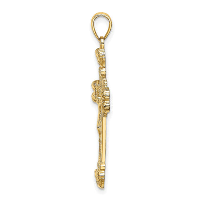 14K Crucifix with Sunburst Charm