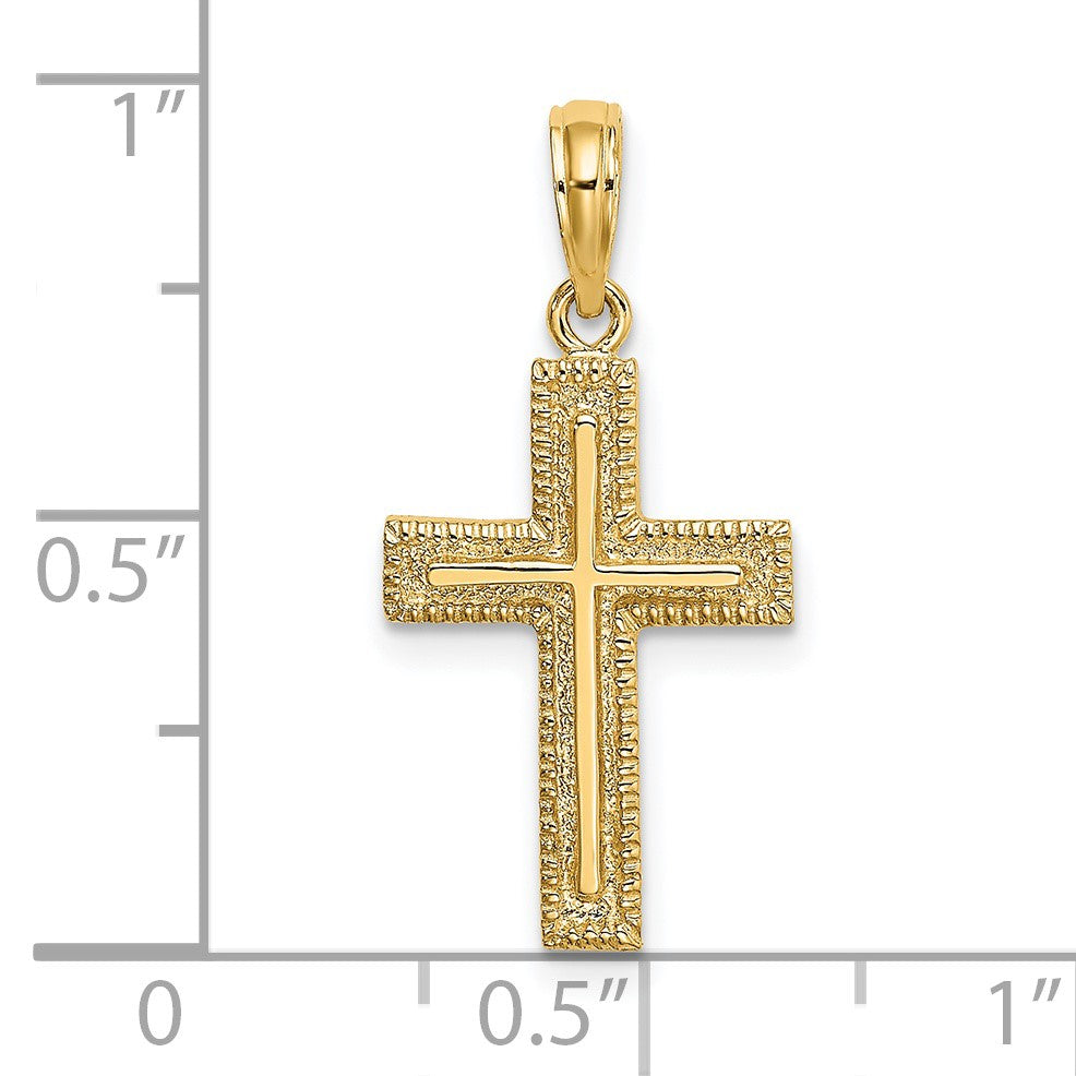 14K Cross with Textured Border Design Charm
