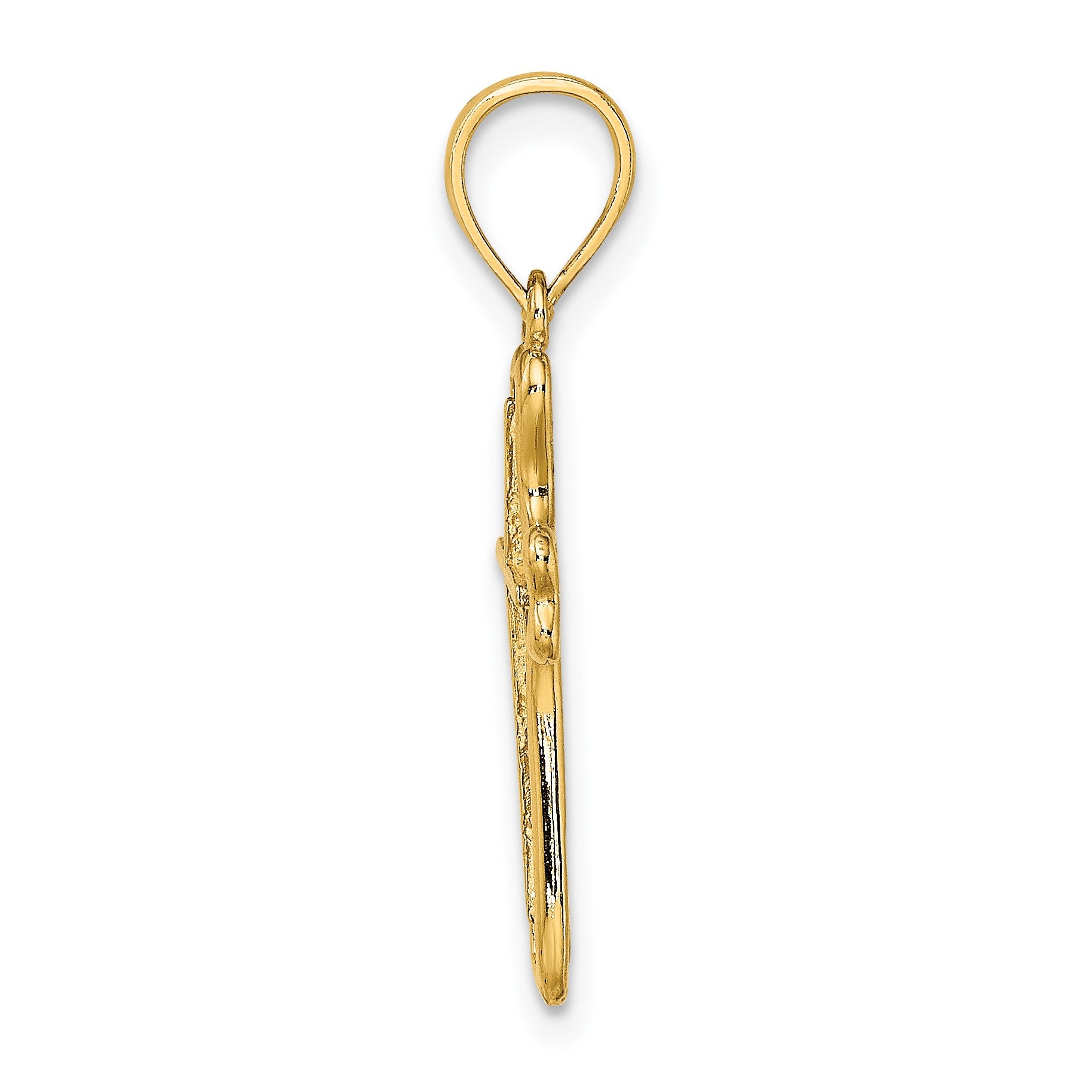 14K Cross with Textured Heart Edges Design Charm