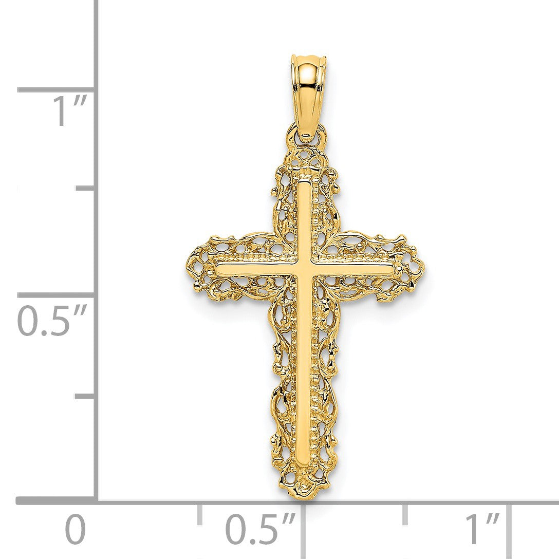 14K Cross with Filigree Lace Trim Charm