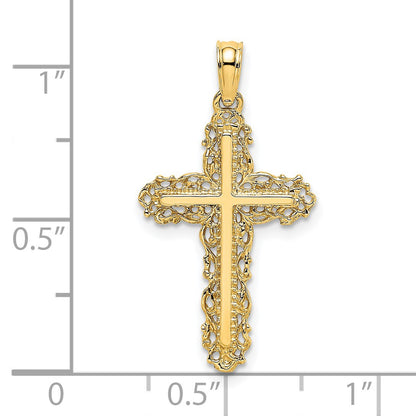 14K Cross with Filigree Lace Trim Charm