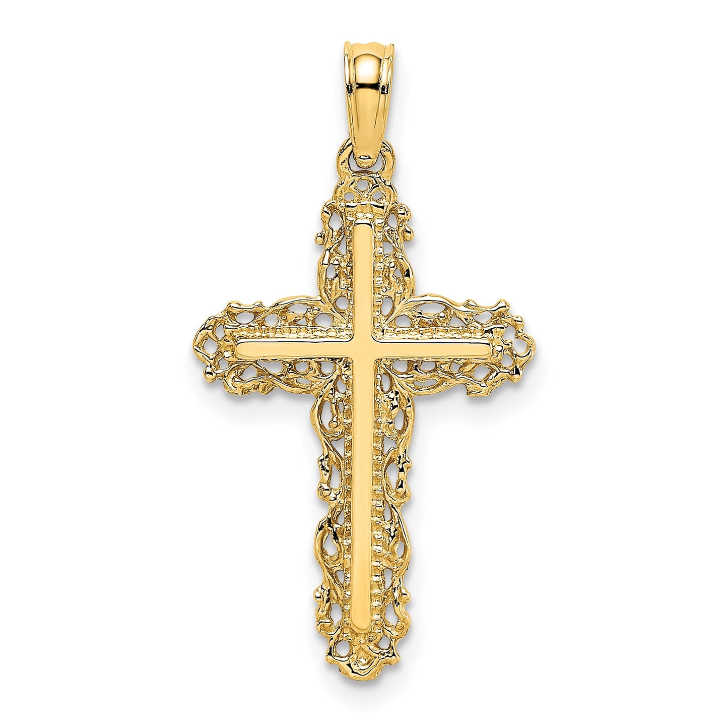 14K Cross with Filigree Lace Trim Charm