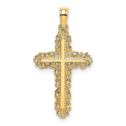 14K Cross with Filigree Lace Trim Charm
