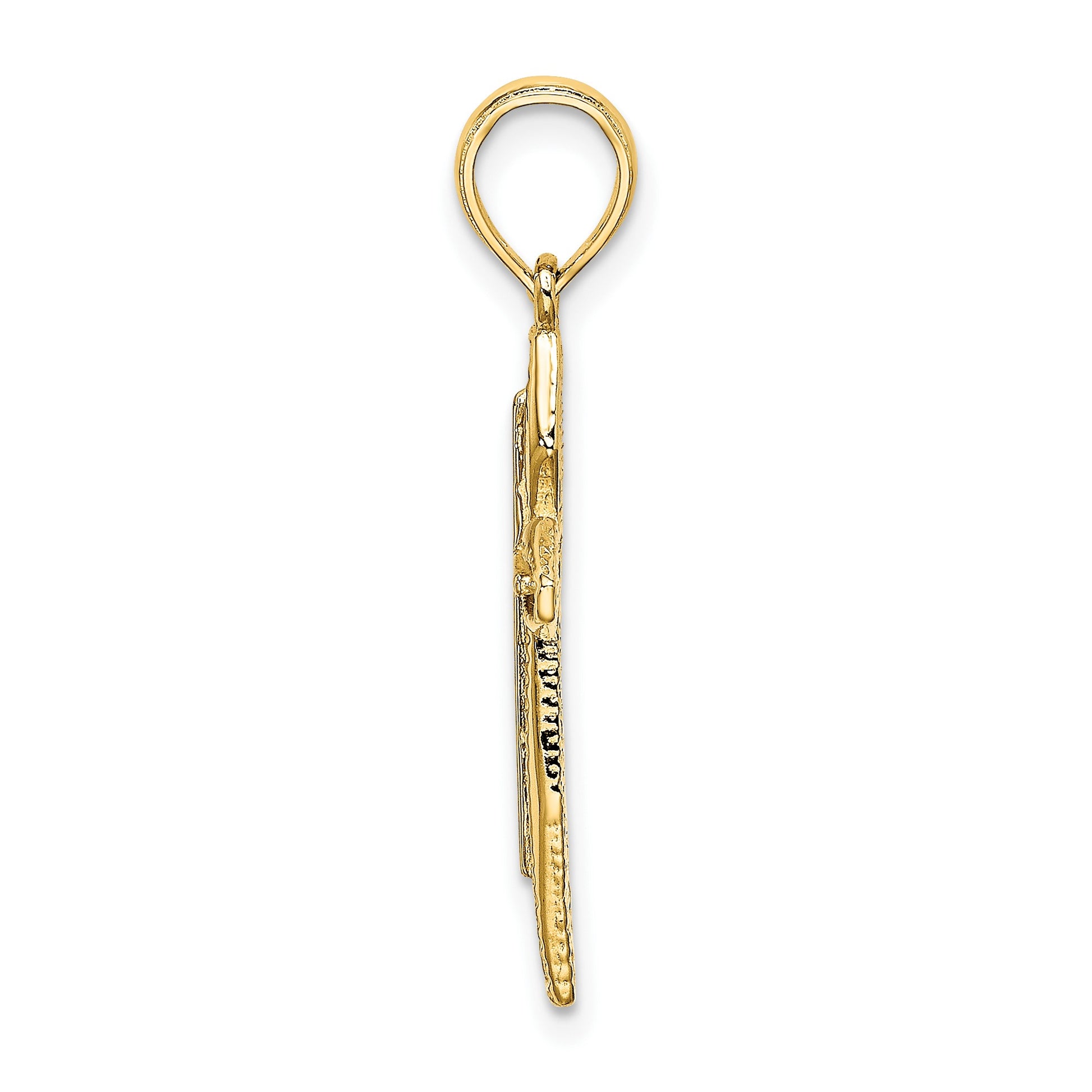 14K Polished and Textured Cross Charm