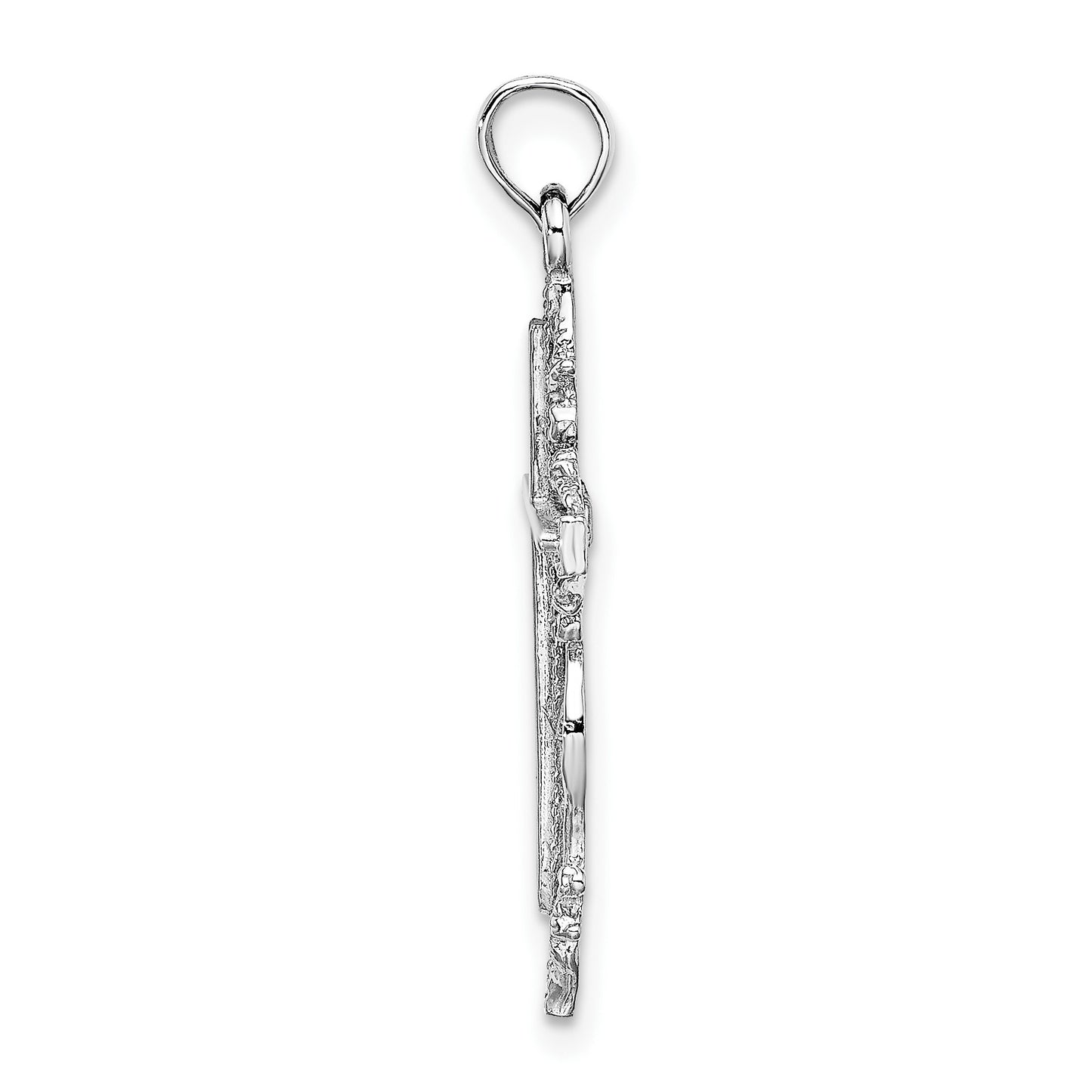 14K White Gold Cross with Lace Trim Charm