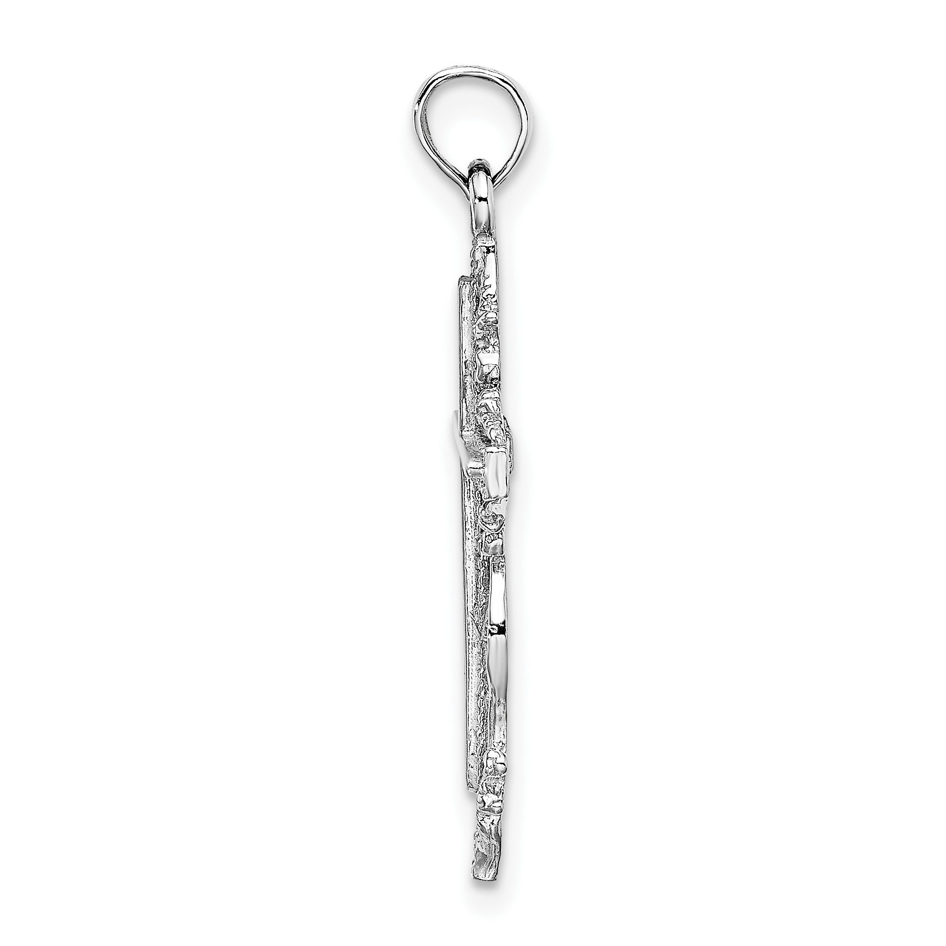 14K White Gold Cross with Lace Trim Charm