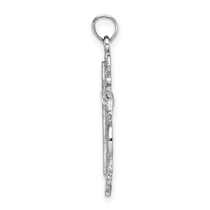 14K White Gold Cross with Lace Trim Charm