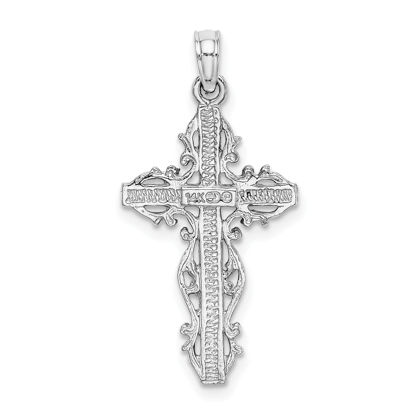 14K White Gold Cross with Lace Trim Charm