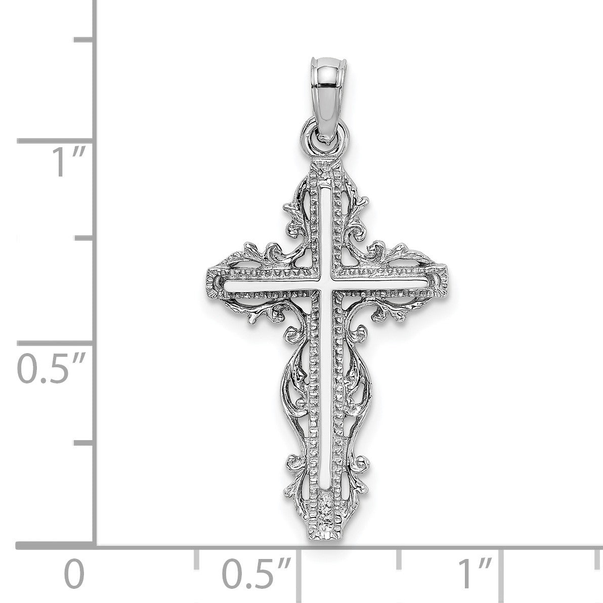 14K White Gold Cross with Lace Trim Charm