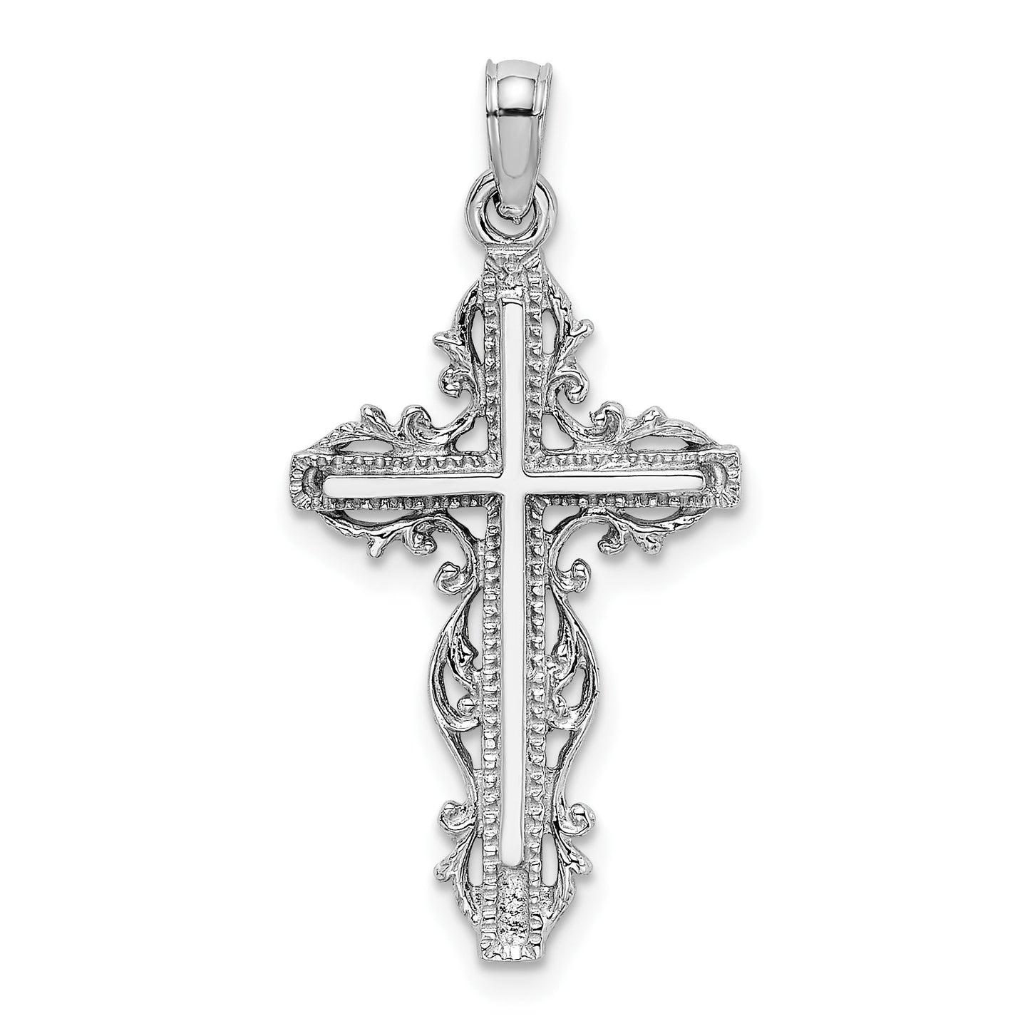 14K White Gold Cross with Lace Trim Charm