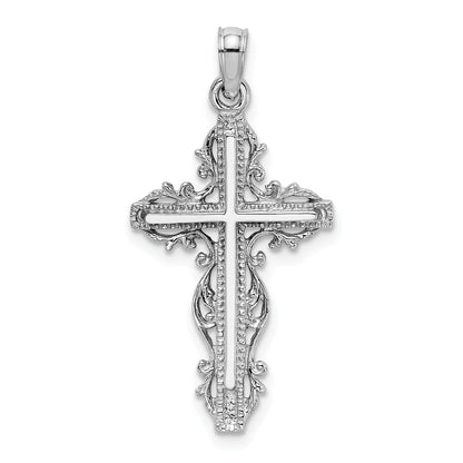 14K White Gold Cross with Lace Trim Charm