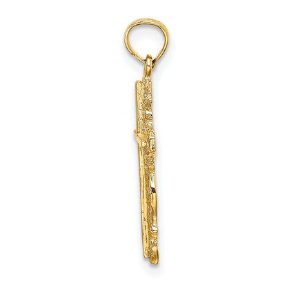 14K Stick Cross with Lace Trim Charm