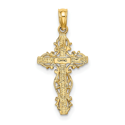 14K Stick Cross with Lace Trim Charm