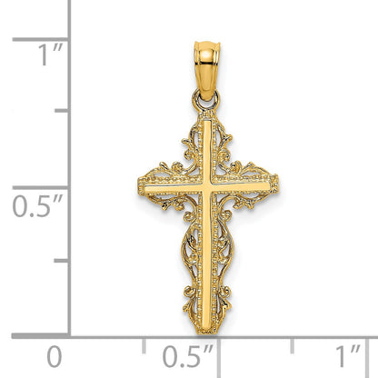14K Stick Cross with Lace Trim Charm