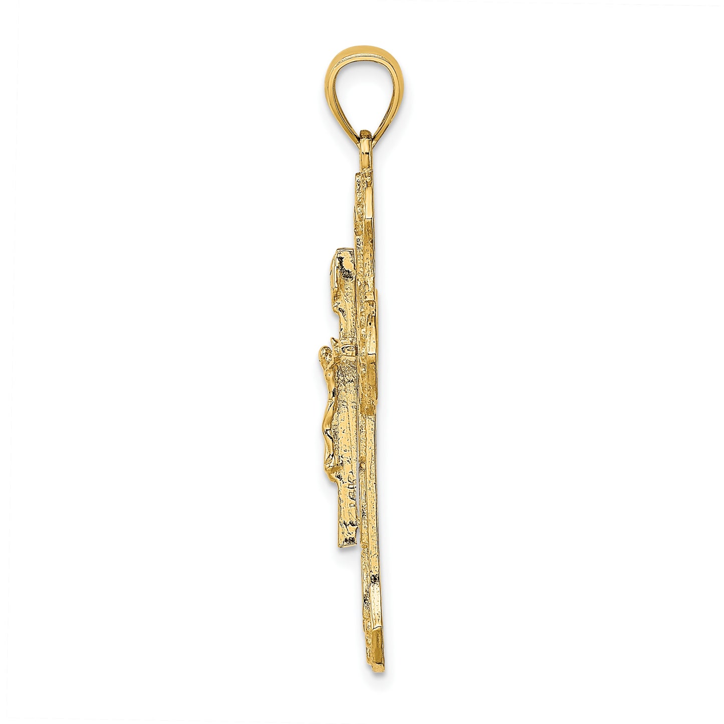 14K Textured Crucifix with Floral Tips Charm