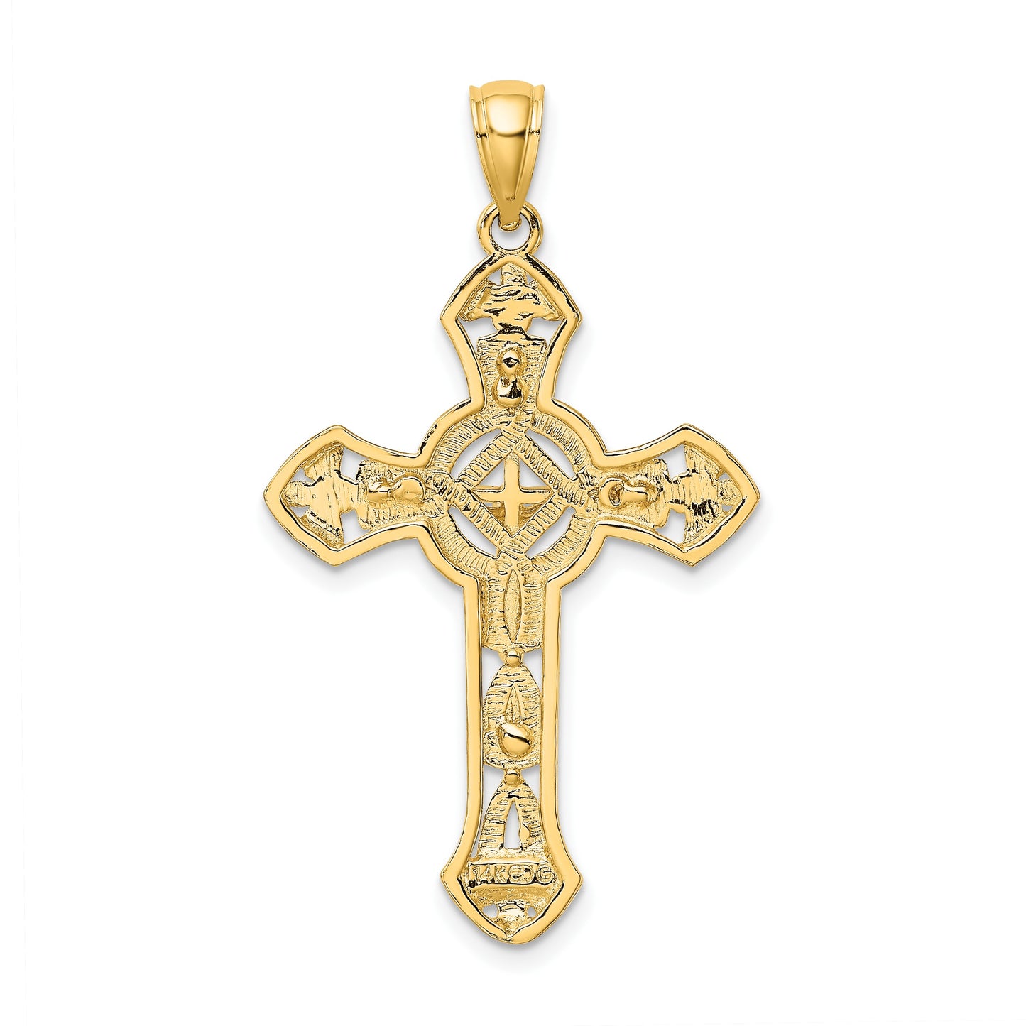 14K Textured Crucifix with Floral Tips Charm