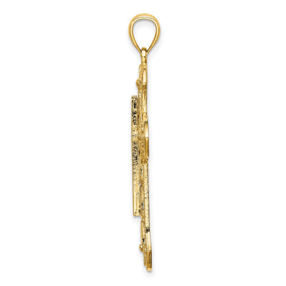 14K Cut-Out Floral Cross Pendant