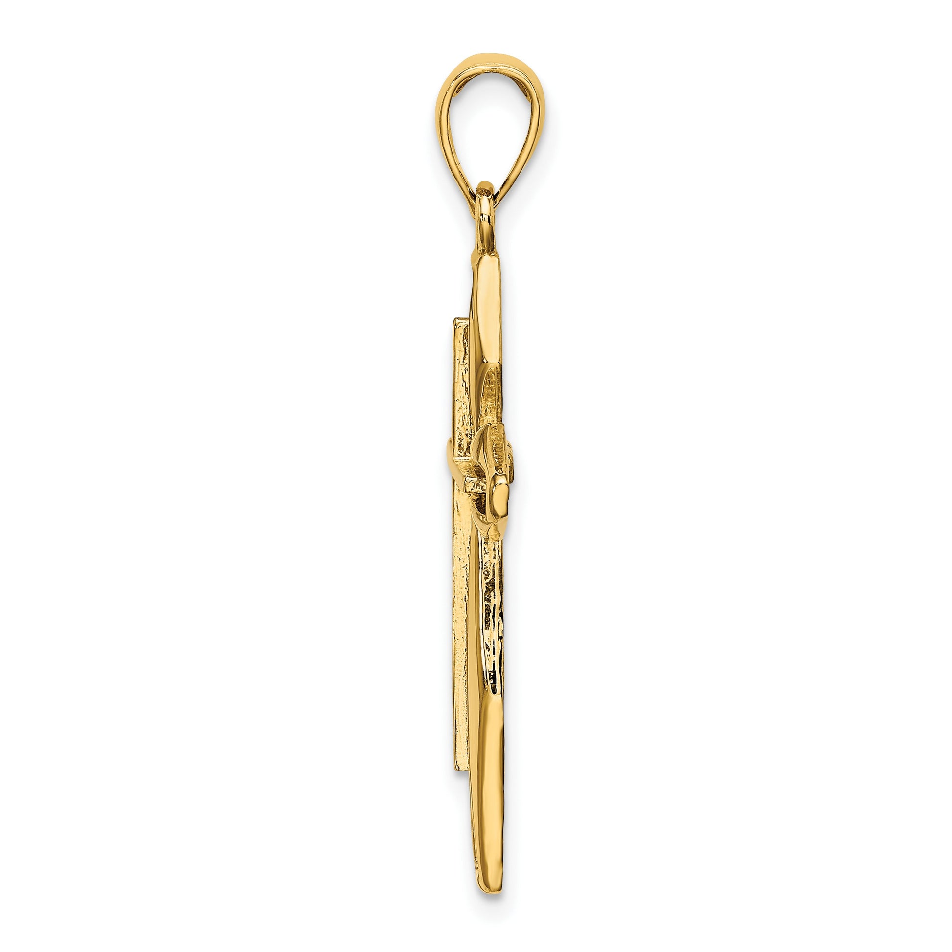 14K Polished and Textured Cross Charm