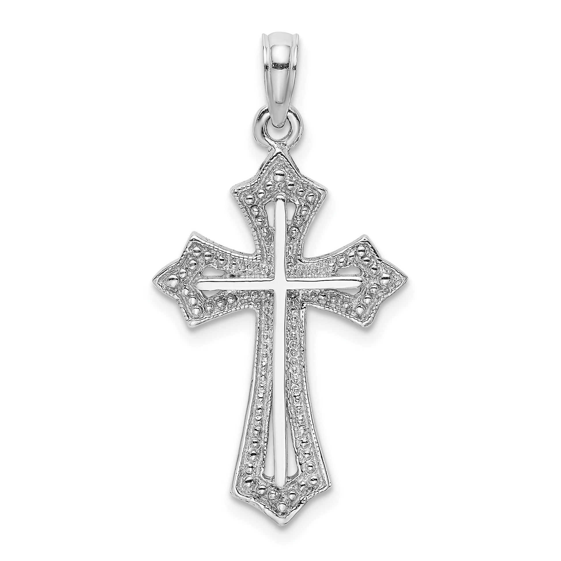 14K White Gold Beaded Cross Charm