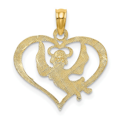 14K Polished Angel In Heart Charm