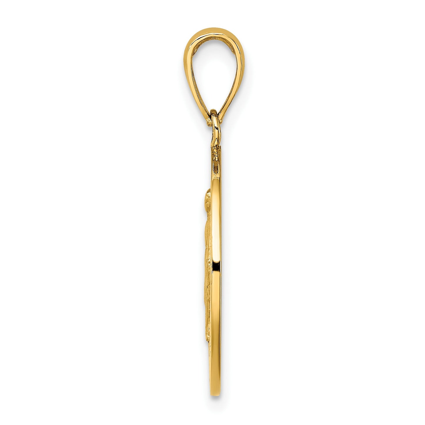 14K Polished and Satin Miraculous Medal Round Charm