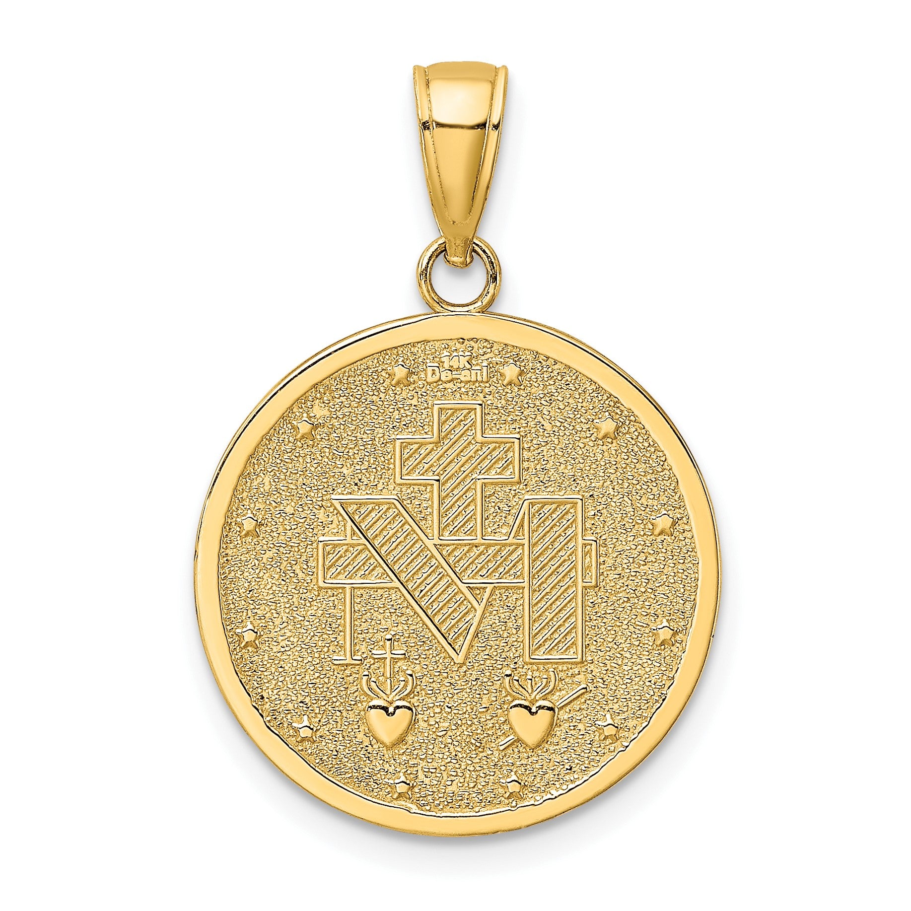 14K Polished and Satin Miraculous Medal Round Charm