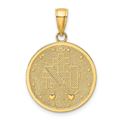14K Polished and Satin Miraculous Medal Round Charm