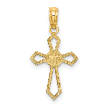 14K Cut-Out and Flat Cross with Flower Charm