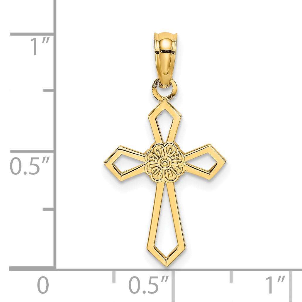 14K Cut-Out and Flat Cross with Flower Charm