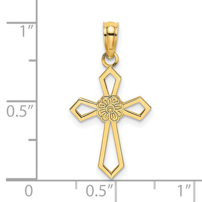14K Cut-Out and Flat Cross with Flower Charm