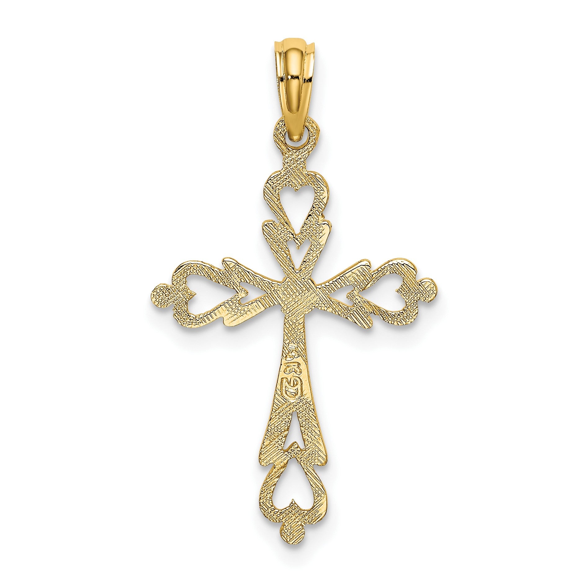 14K Cross Cut-Out with Heart Ends Charm