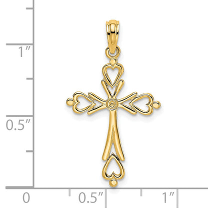 14K Cross Cut-Out with Heart Ends Charm