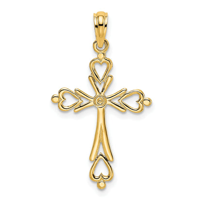 14K Cross Cut-Out with Heart Ends Charm