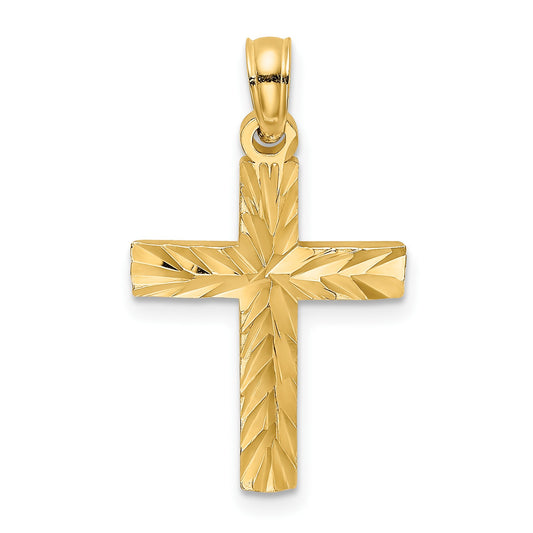 14K Diamond-cut Block Cross  Charm