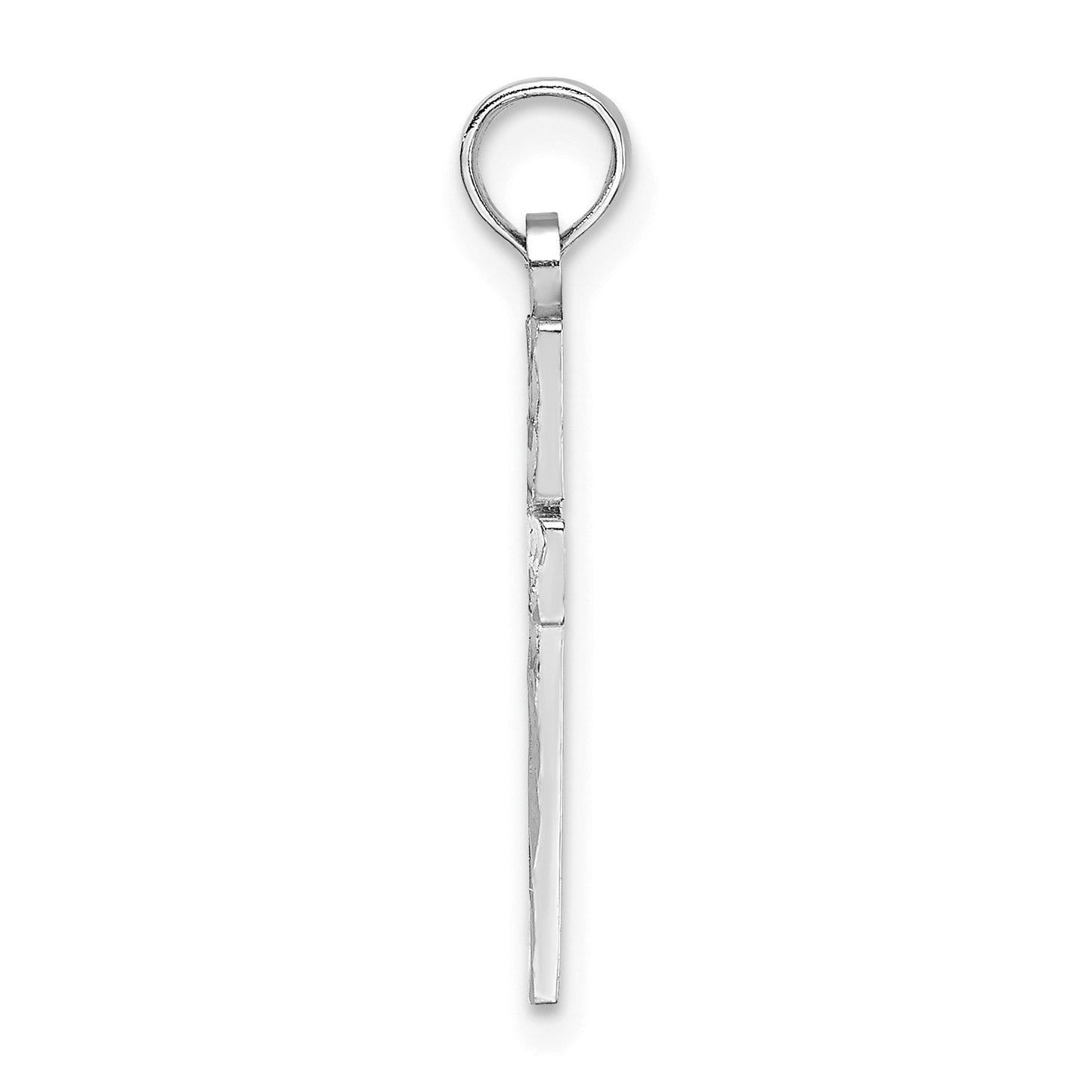 14K White Gold Diamond-cut Block Cross  Charm
