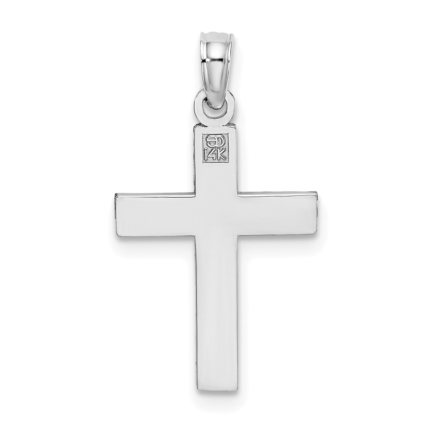 14K White Gold Diamond-cut Block Cross  Charm