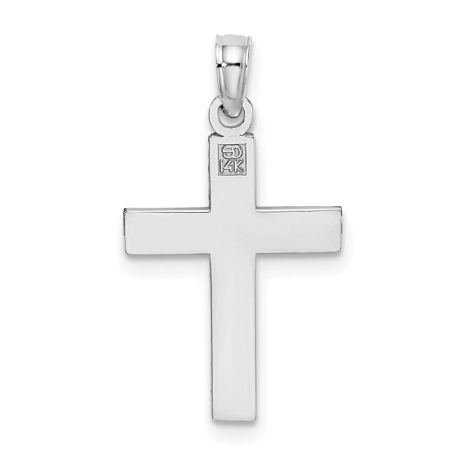 14K White Gold Diamond-cut Block Cross  Charm