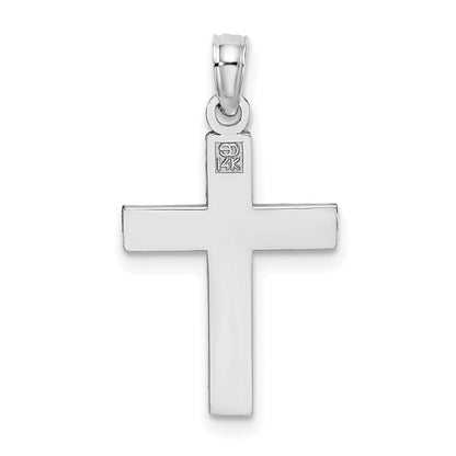 14K White Gold Diamond-cut Block Cross  Charm