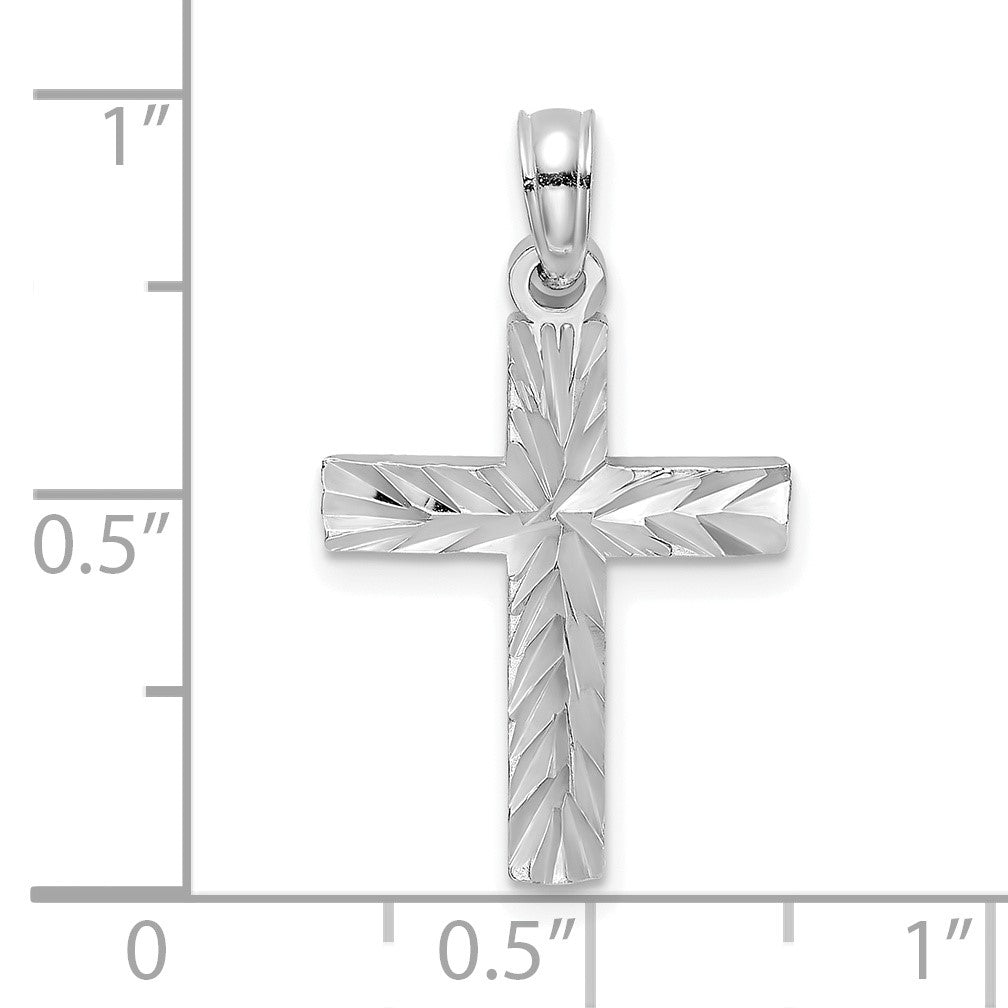 14K White Gold Diamond-cut Block Cross  Charm