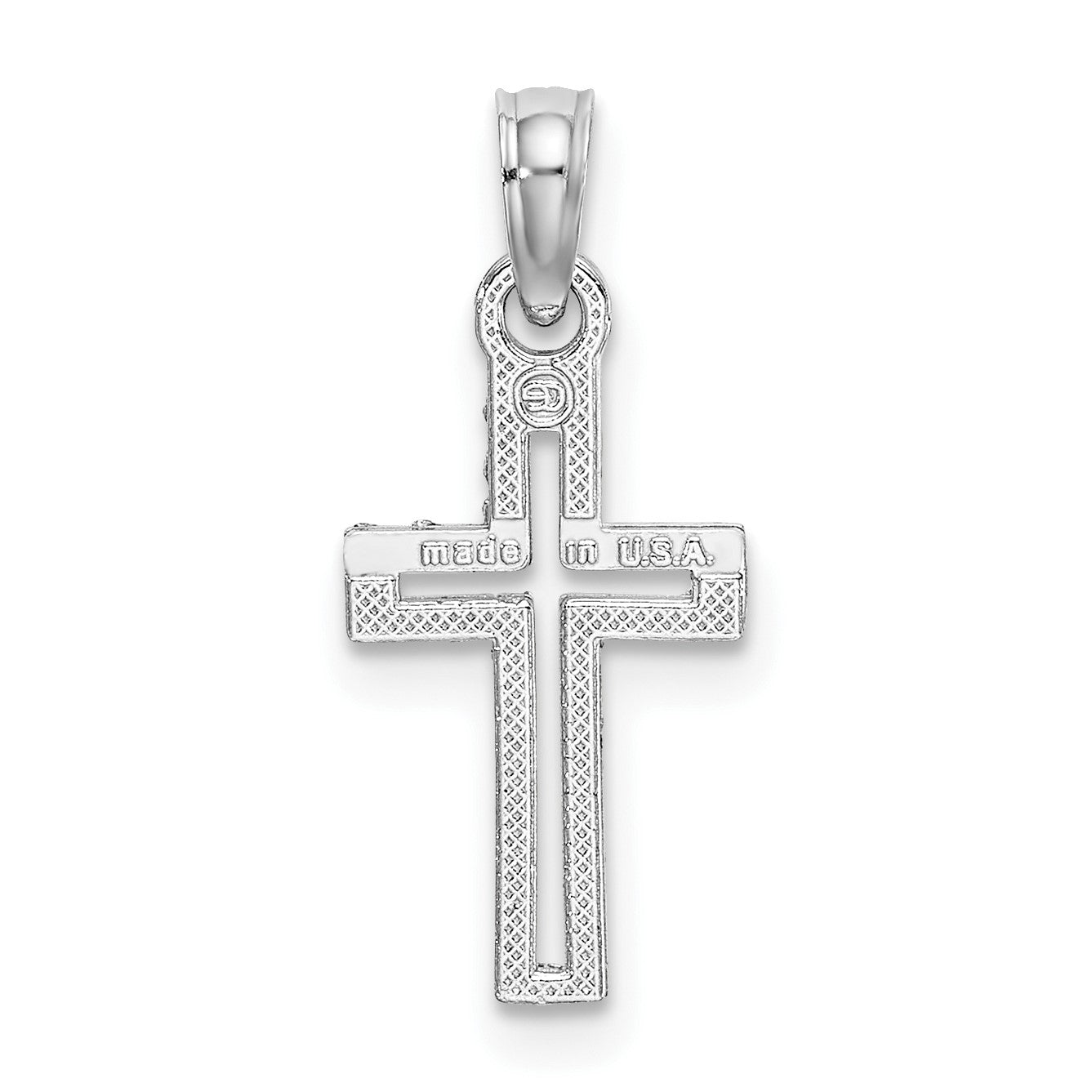 14K White Gold Cut-out Diamond-cut Cross Charm