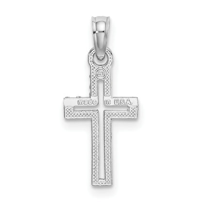 14K White Gold Cut-out Diamond-cut Cross Charm
