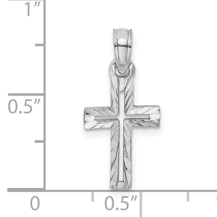 14K White Gold Cut-out Diamond-cut Cross Charm