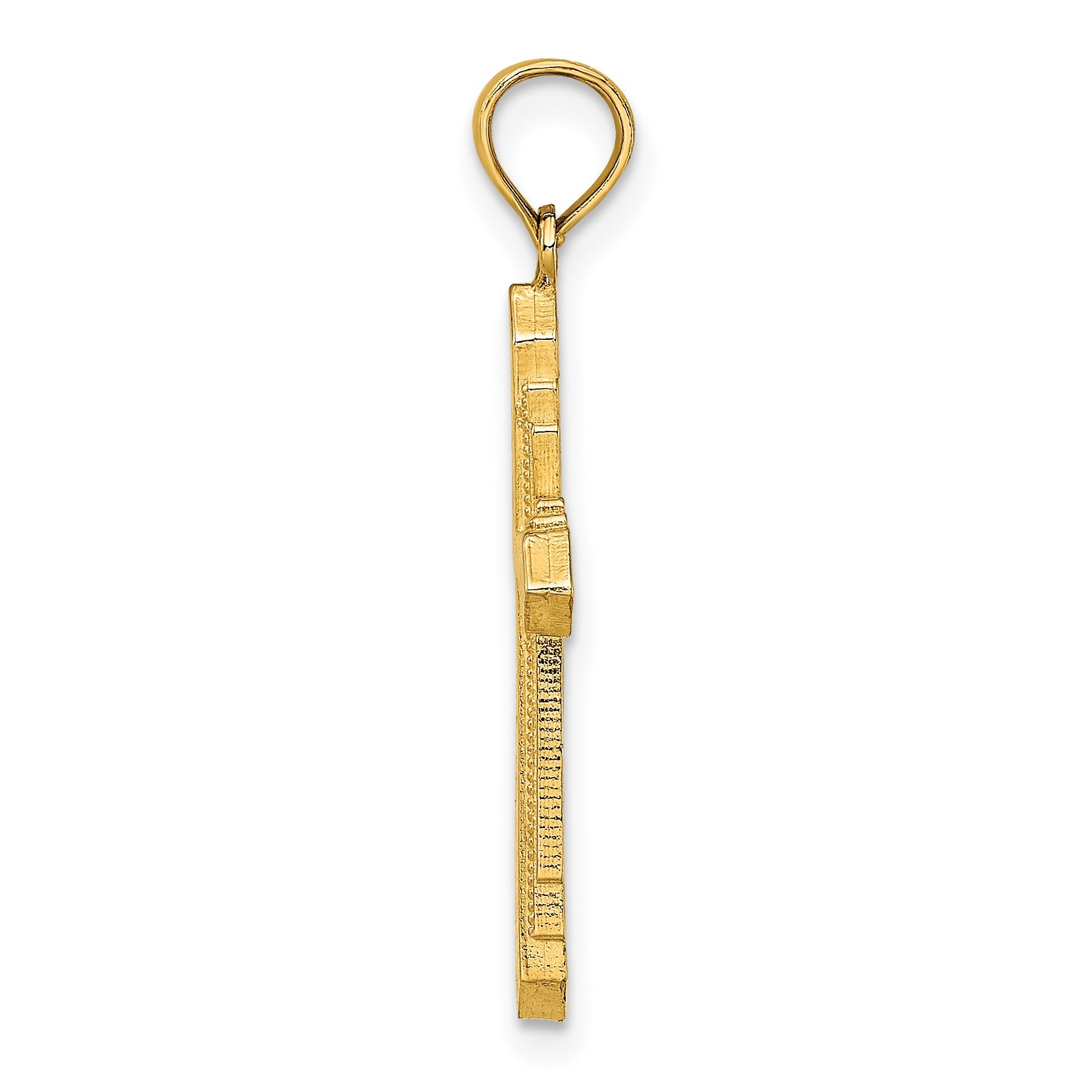 14K Solid Beaded Cross Charm