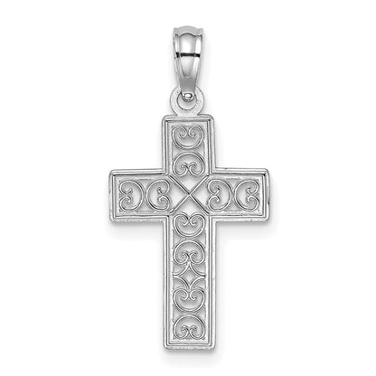 14K White Gold Textured Lace Center Cross Charm